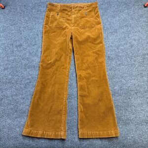 Free People Pants Womens 12 Brown Corduroy Wide Leg Flare Patch Pocket Cords